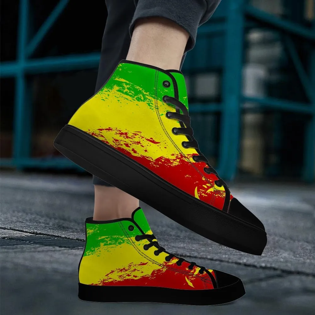 Women's Men's Rasta Shoes Reggae High Top Canvas Sneakers Lace Up Casual Walking Shoes Gifts for Men Women