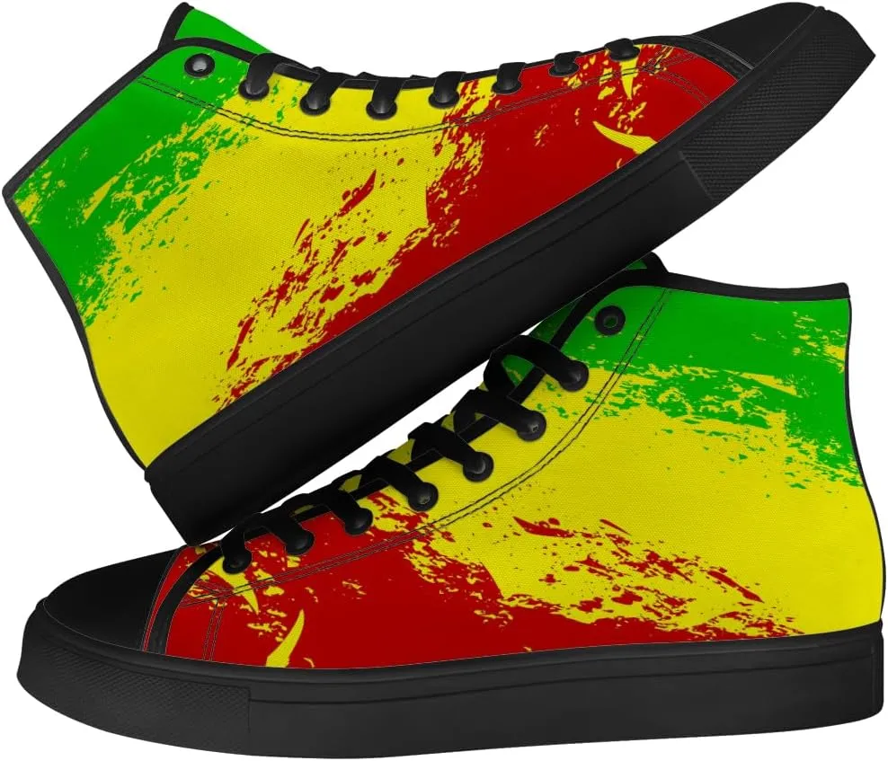 Women's Men's Rasta Shoes Reggae High Top Canvas Sneakers Lace Up Casual Walking Shoes Gifts for Men Women
