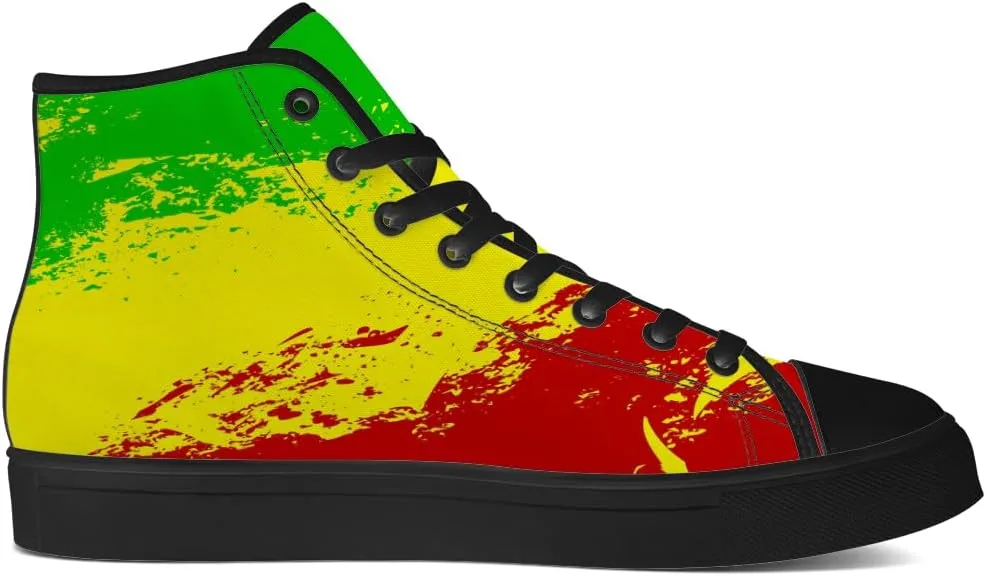 Women's Men's Rasta Shoes Reggae High Top Canvas Sneakers Lace Up Casual Walking Shoes Gifts for Men Women