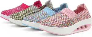 Women's Mesh Woven Breathable Slip On Orthopedic Walking Shoes,Fashion Wedge Platform Slip on Loafer Walking Shoes with Arch Support
