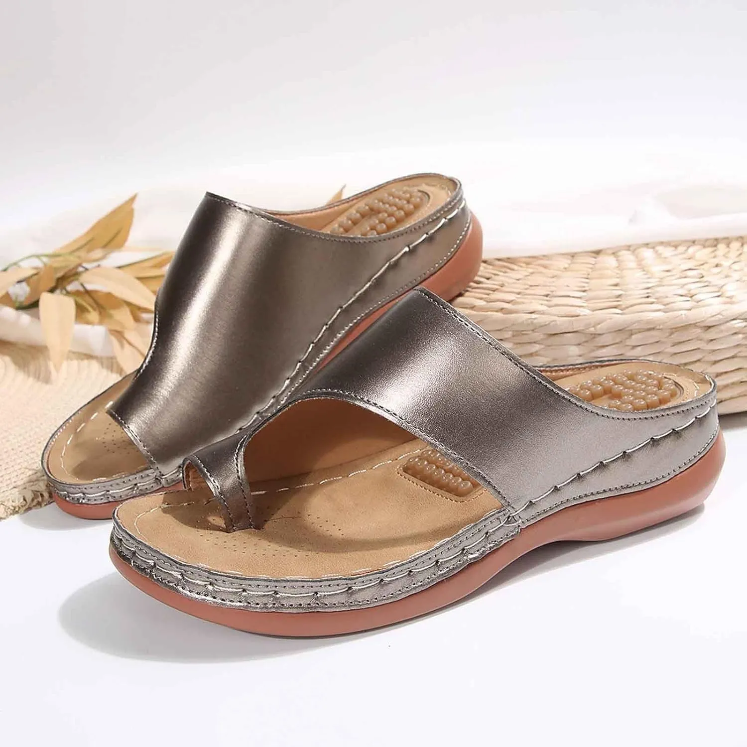 Women's Orthopedic Wedge Sandals Comfortable Summer Slippers with Massage Insole Casual Beach Flip Flops for