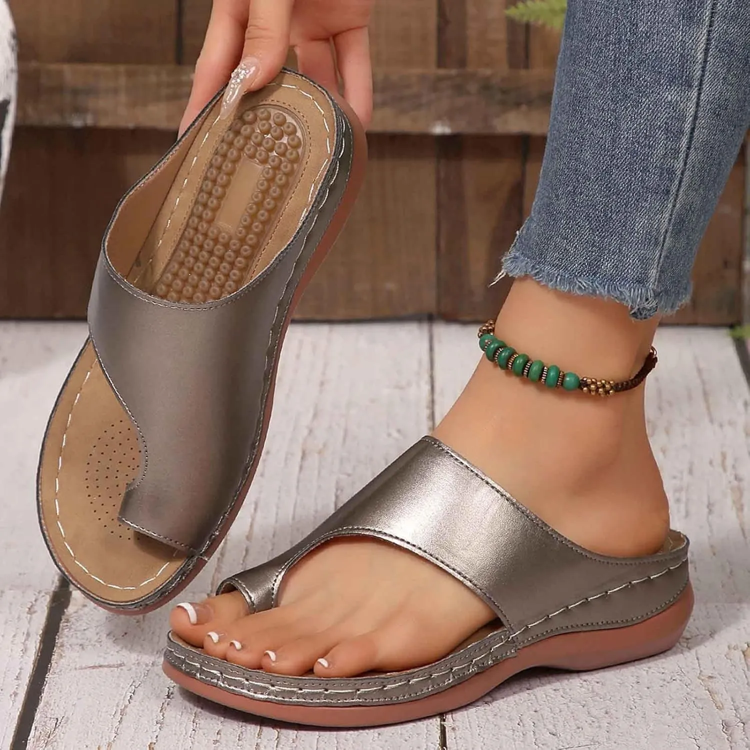 Women's Orthopedic Wedge Sandals Comfortable Summer Slippers with Massage Insole Casual Beach Flip Flops for