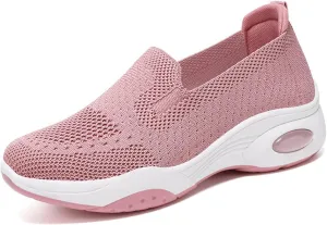 Womens Walking Shoes Sock Sneakers Slip-On Light Air Cushion Mesh Breathable Comfortable Casual Ladies Air Cushion Athletic Shoes for Arch Support Jogging Shoe