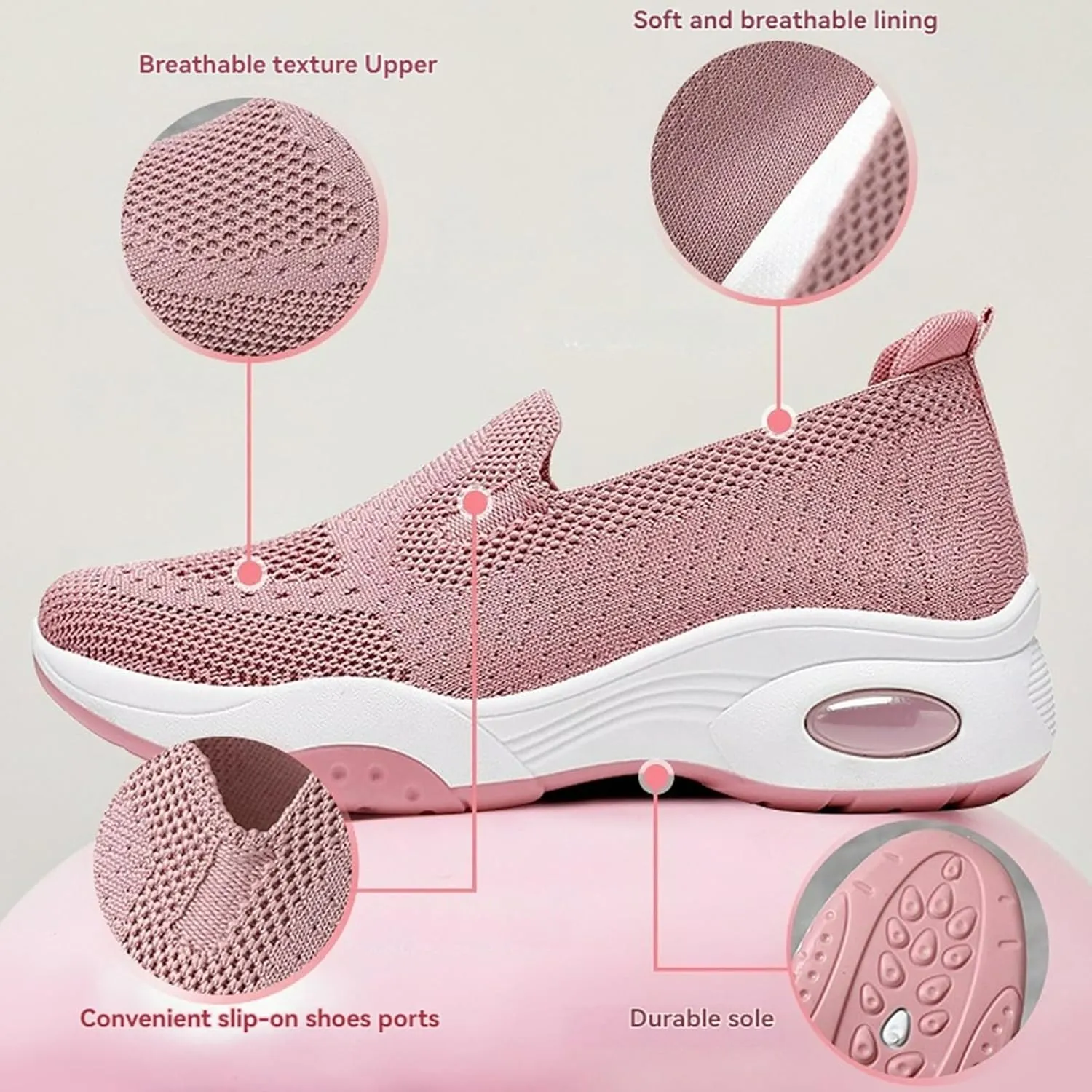 Womens Walking Shoes Sock Sneakers Slip-On Light Air Cushion Mesh Breathable Comfortable Casual Ladies Air Cushion Athletic Shoes for Arch Support Jogging Shoe