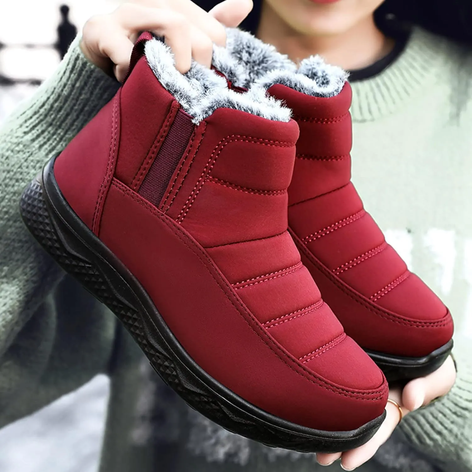 Women's Winter Snow Boots Water-proof Lightweight Warm Fashion Ankle Boot for Women Ladies Slip On Platform Boots Fleece Lined High Top Sneakers Non-Slip Outdoor Shoes for Walking Hiking