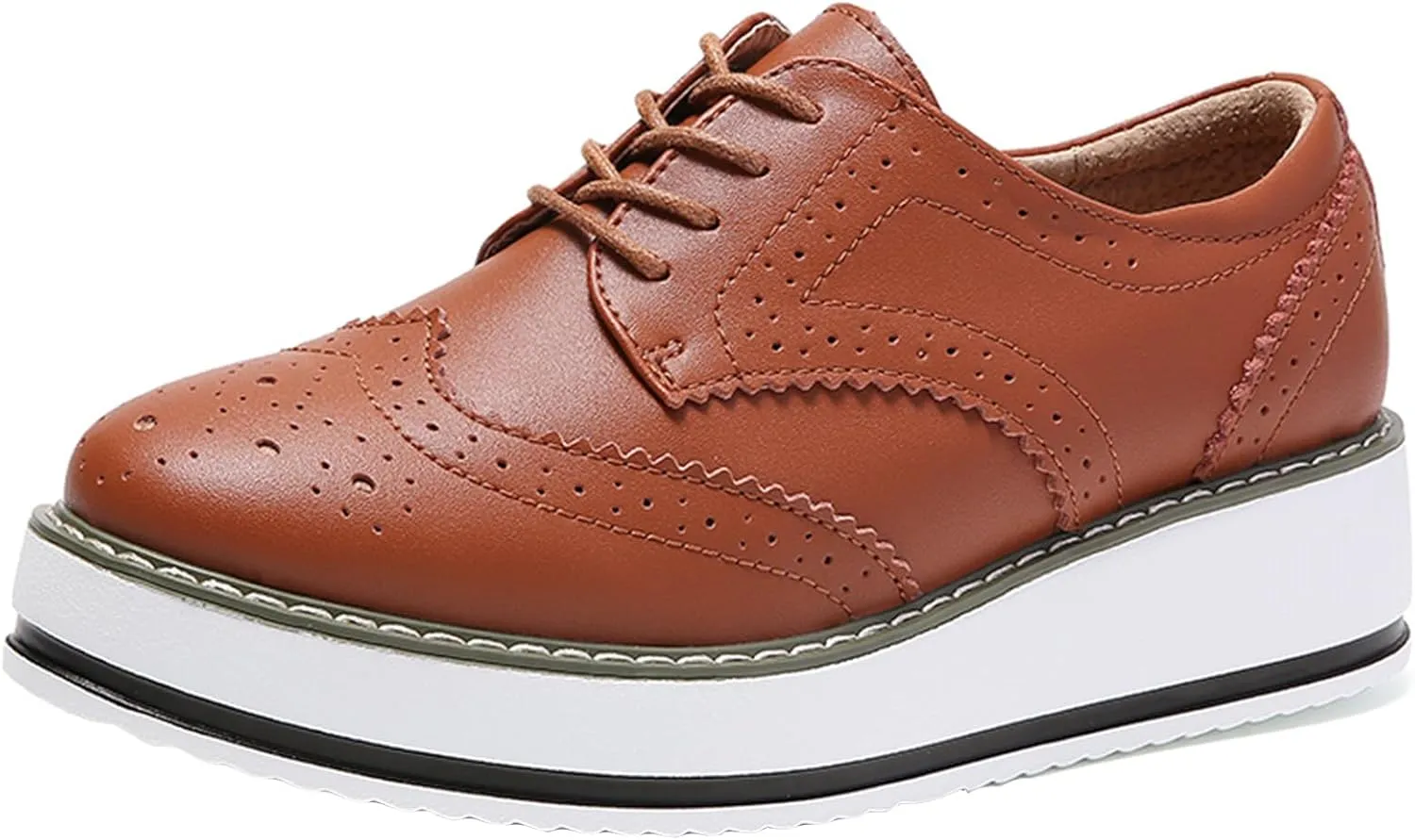 WUIWUIYU Women's Platform Lace-Up Wingtips Square Toe Oxfords Shoes