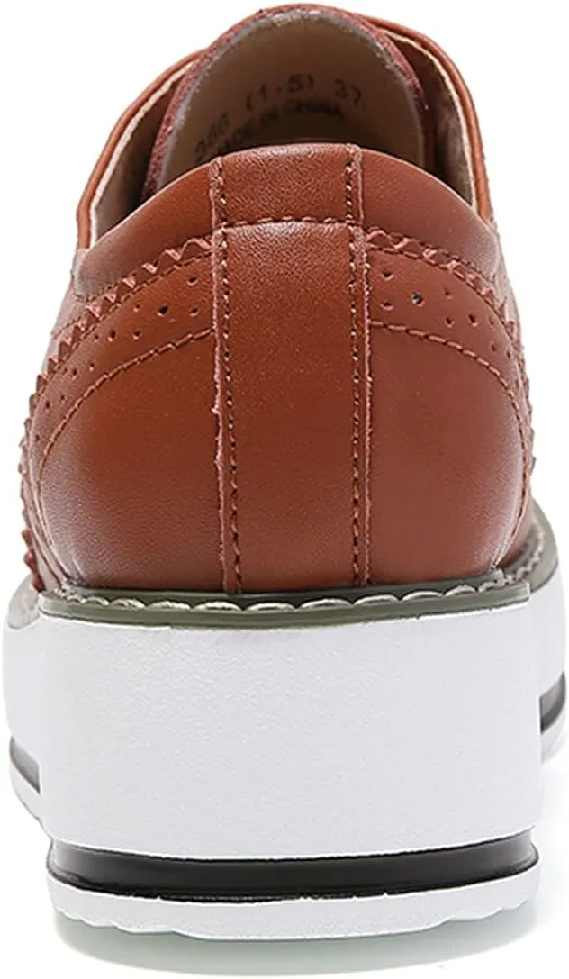 WUIWUIYU Women's Platform Lace-Up Wingtips Square Toe Oxfords Shoes