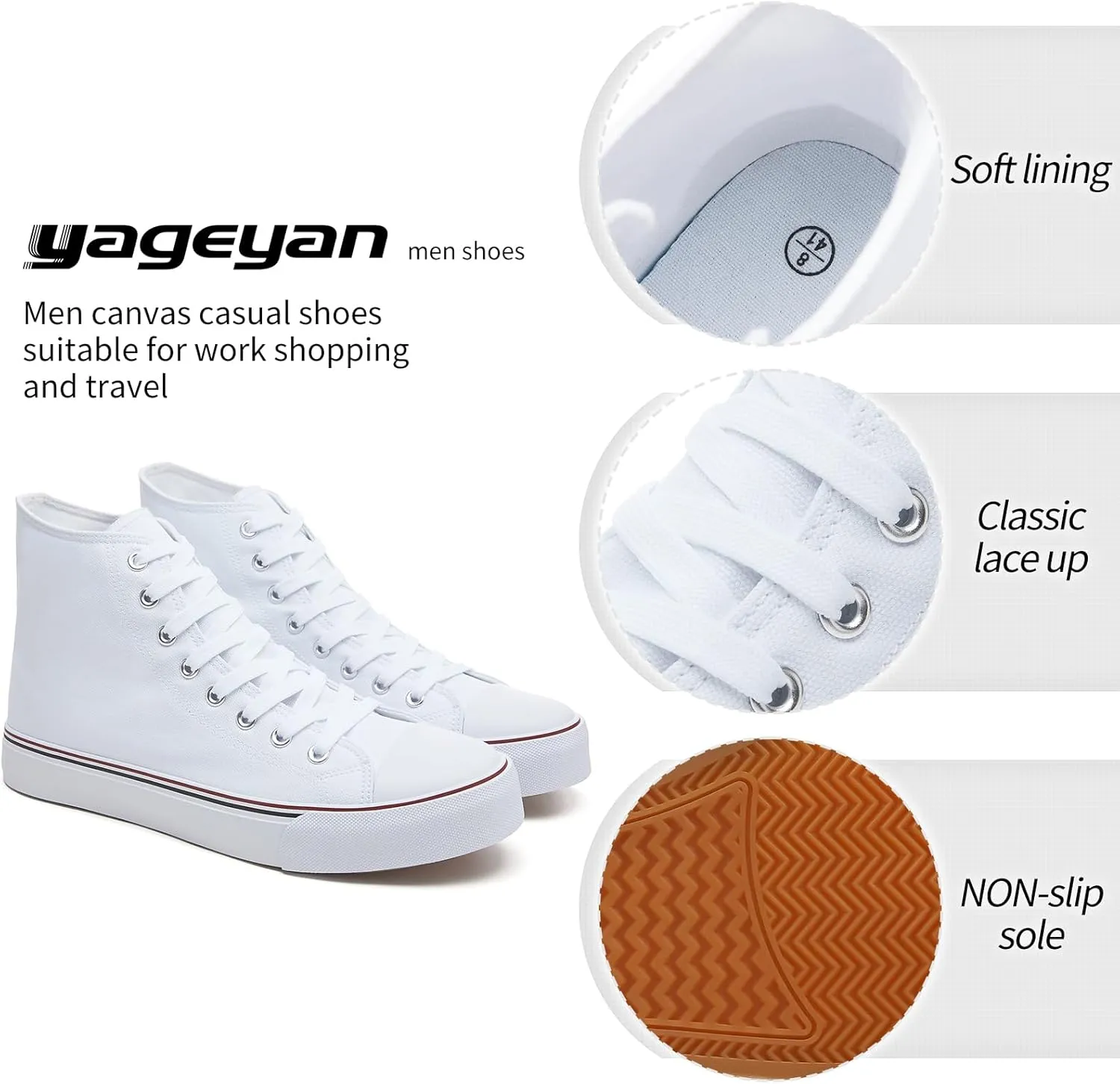 yageyan Men??s High Top Canvas Sneakers Fashion Lace up Walking Shoes Casual Classic