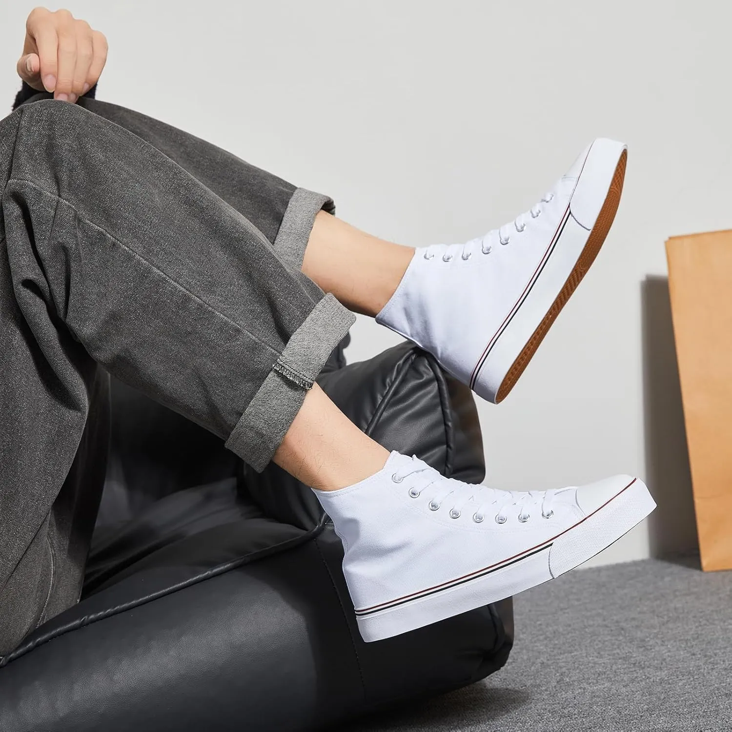 yageyan Men??s High Top Canvas Sneakers Fashion Lace up Walking Shoes Casual Classic