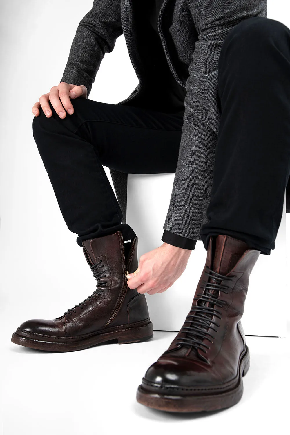 YORK chestnut welted military boots.