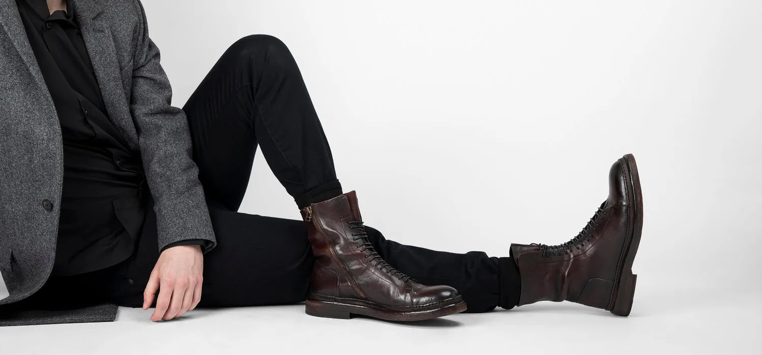 YORK chestnut welted military boots.