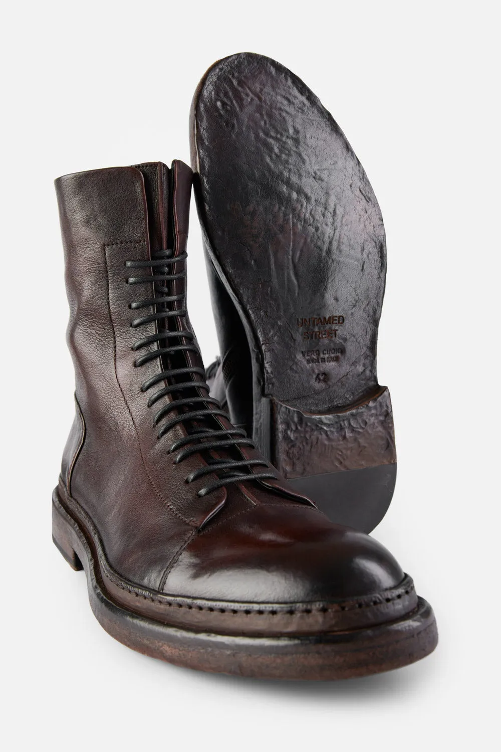 YORK chestnut welted military boots.
