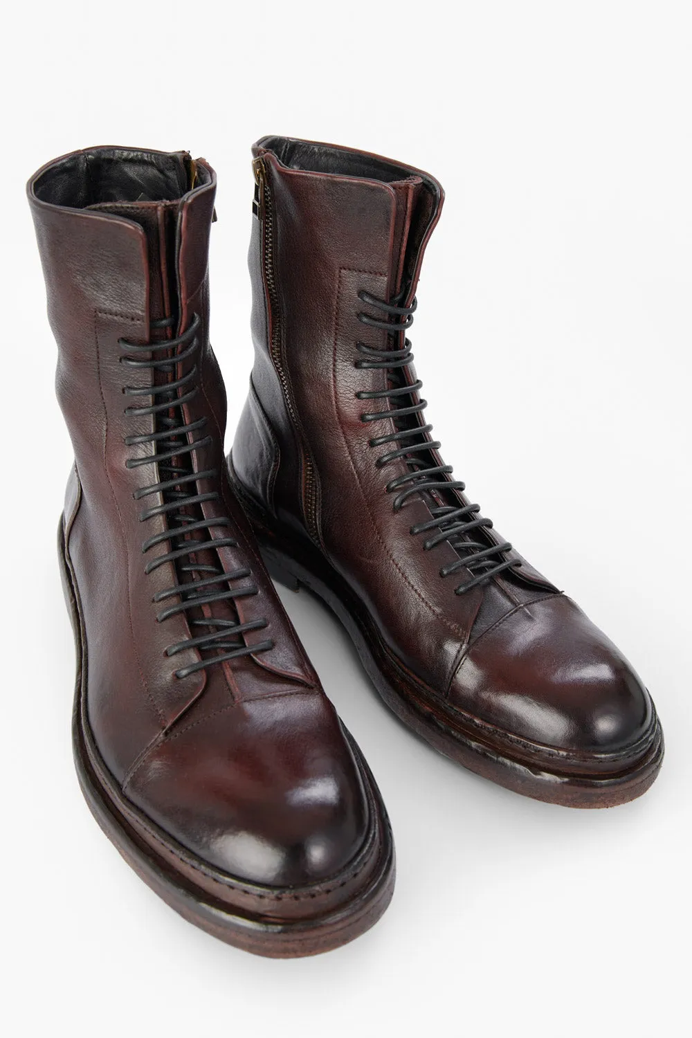 YORK chestnut welted military boots.