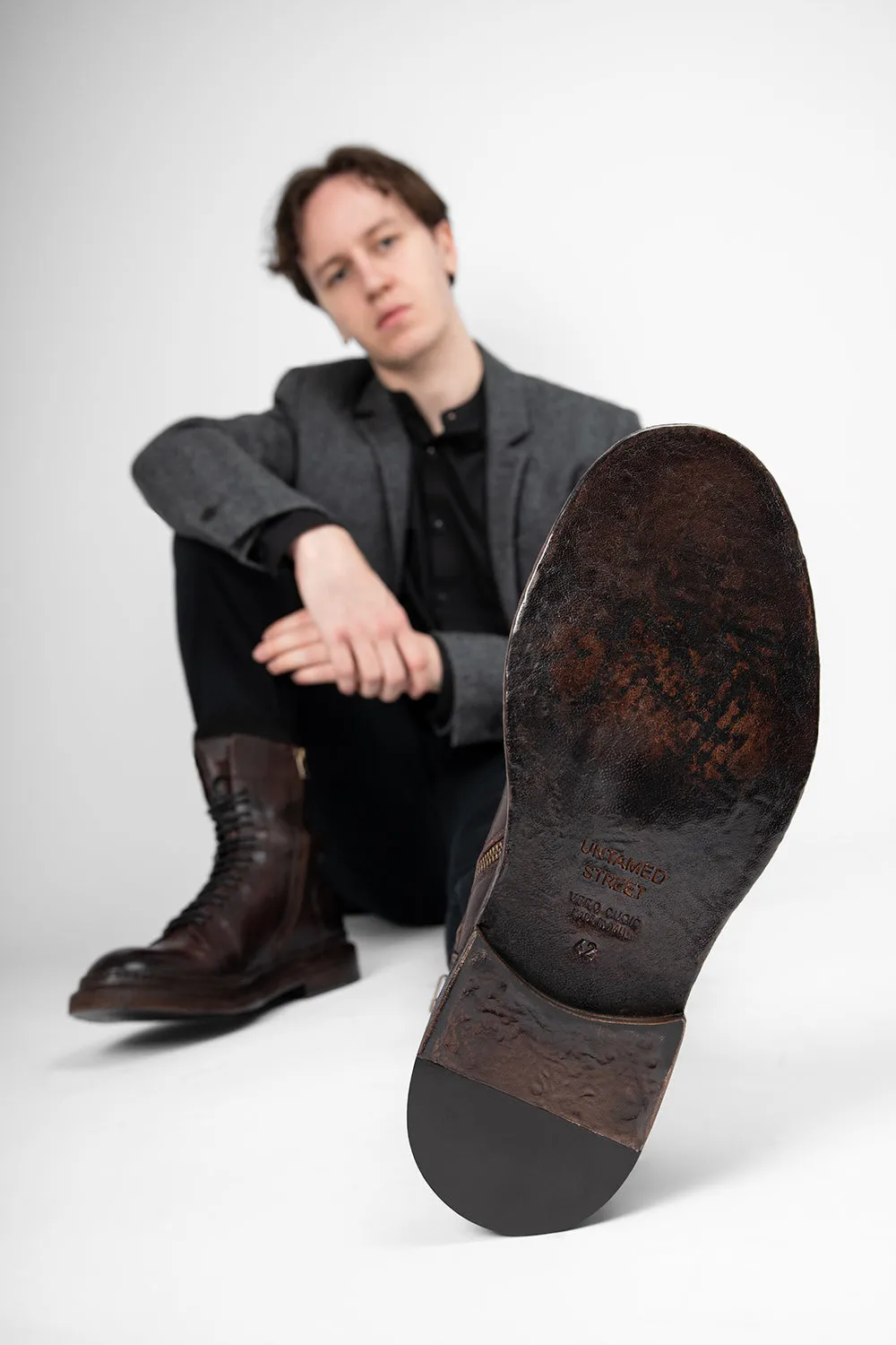 YORK chestnut welted military boots.