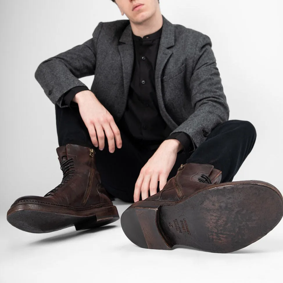 YORK chestnut welted military boots.