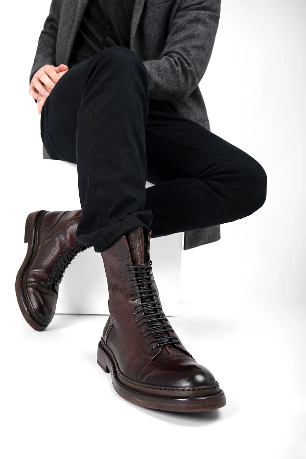 YORK chestnut welted military boots.