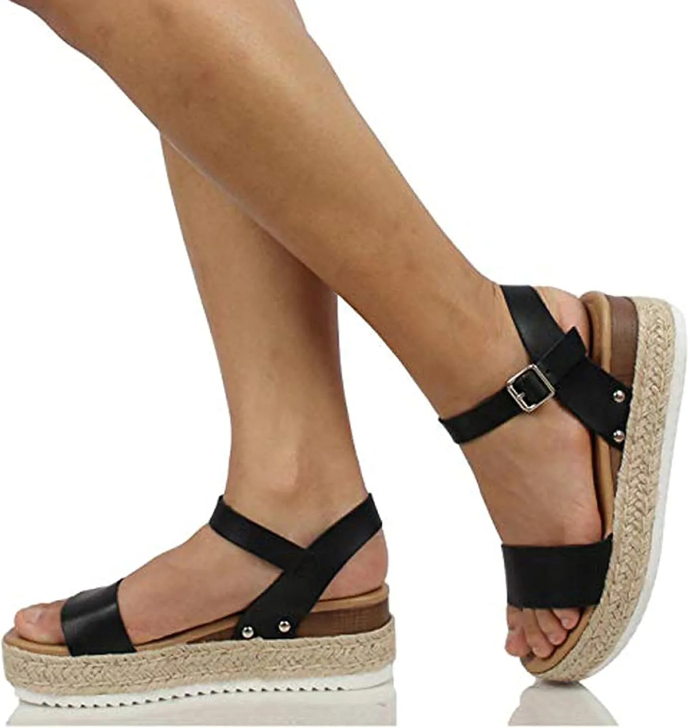ZBYY Womens Open Toe Casual Ankle Strap Sandals Buckle Espadrilles Flatform Wedge Casual Sandals Comfort Dress Shoes
